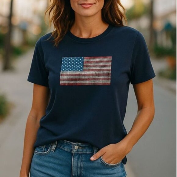 St. John Sport Rare Swarovski American Flag Tee [size S] - Picture 1 of 8